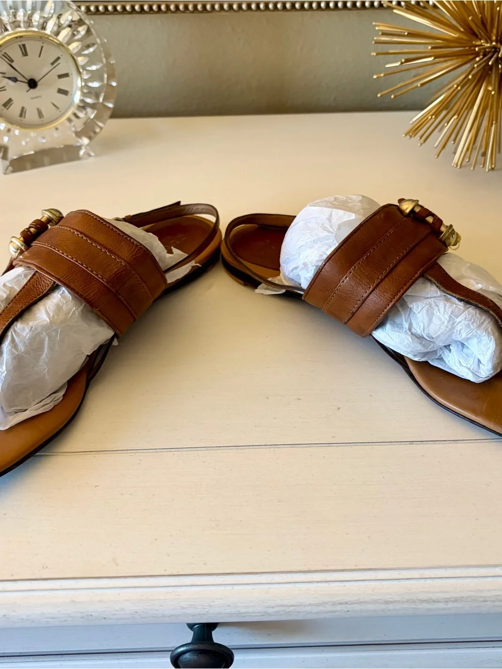 Gucci Brown Leather Thong Sandals with Gold Accents